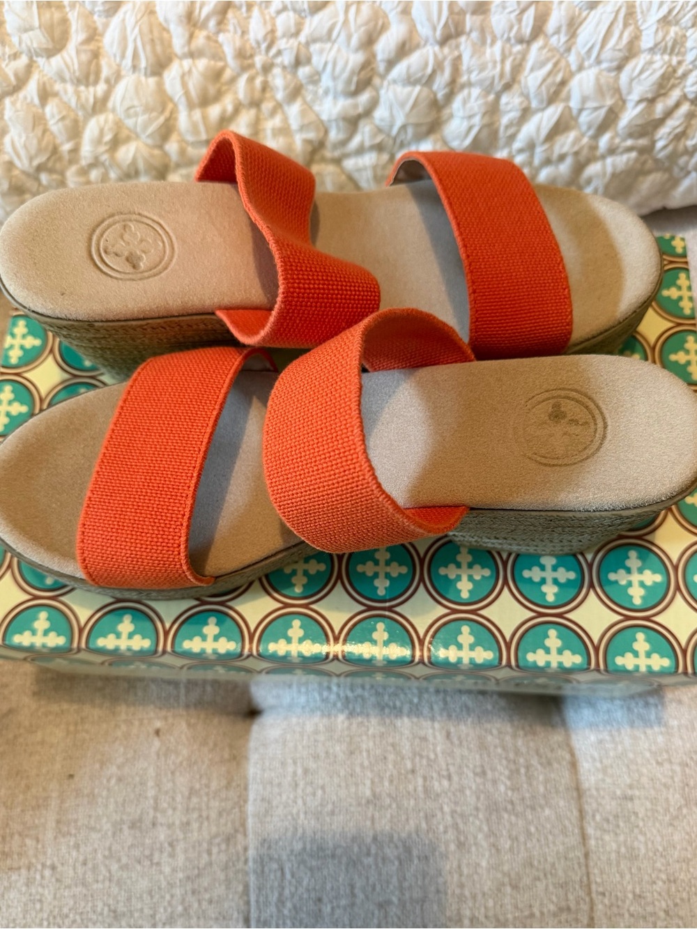 CHARLESTON SHOE CO. Box with Teal and Brown Logo Pattern